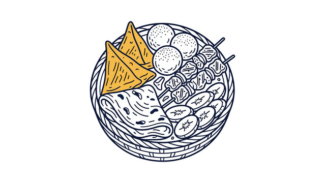 Assorted Food Platter Hand Drawn Vector Illustration