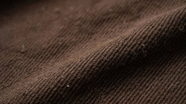 Close-up of dark brown knit fabric texture with visible fibers and a soft, warm feel