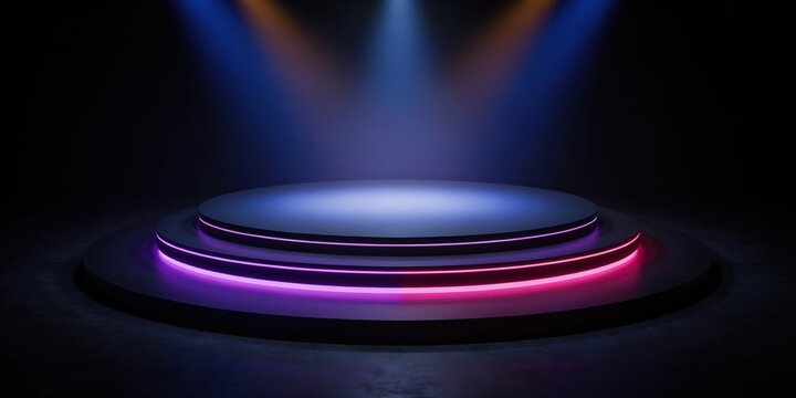 Empty circular stage with neon lights