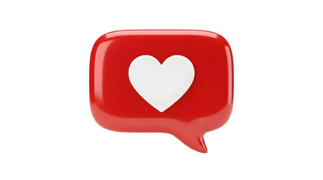 Red speech bubble icon featuring a white heart symbol inside