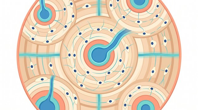 Microscopic View of Bone Tissue Structure Illustration Showing Osteon and Haversian System Microanatomy