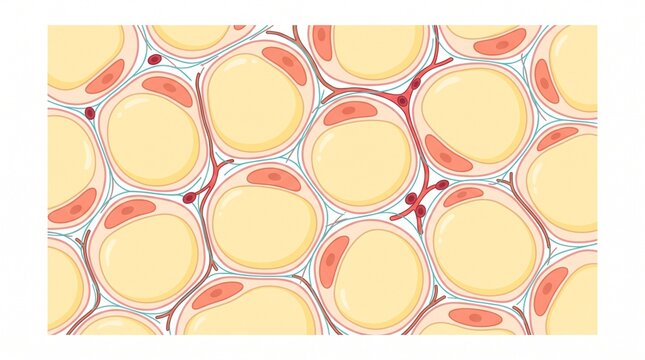 Vector Illustration of Adipose Tissue Structure Showing Fat Cells Adipocytes and Blood Capillaries