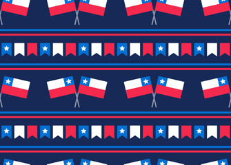 Chilean flag seamless pattern. Fiestas Patrias (Dieciocho) Independence Day of Chile. Simple flat vector style background.