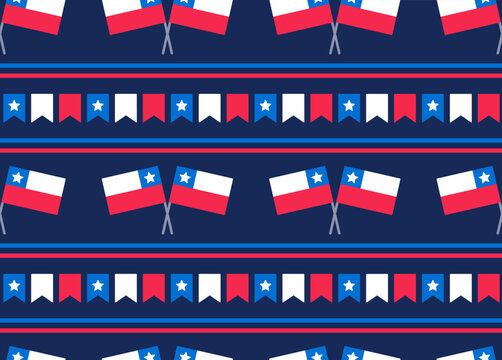 Chilean flag seamless pattern. Fiestas Patrias (Dieciocho) Independence Day of Chile. Simple flat vector style background.
