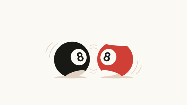 Black and Red 8-Ball Billiard Balls Bouncing with Motion Lines on White Background