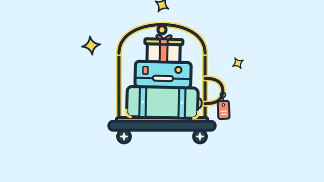 Animated Hotel Luggage Cart with Colorful Suitcases