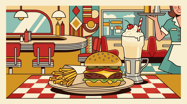 Retro diner serving classic cheeseburger