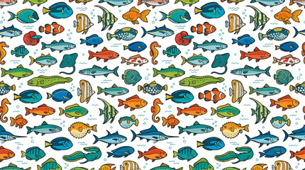 Obraz premium seamless pattern of cute colorful cartoon fish and sea creatures underwater vector illustration
