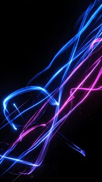 Abstract Light Trail Background with Blue and Magenta Curves, Luminous Neon Glow, Dynamic Diagonal Pattern, Futuristic Pink Accents, Modern Digital Design Atmosphere