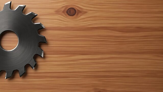 Circular saw blade on wooden background