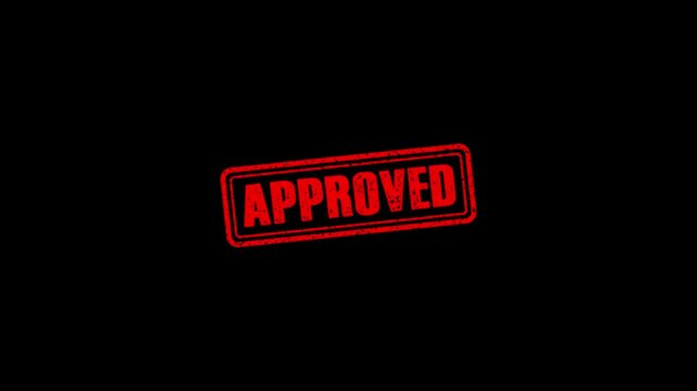 Approved rubber stamp animation. Approved Stamp textured bold text motion. Up to down stamp zooming and hit effect 4k video.