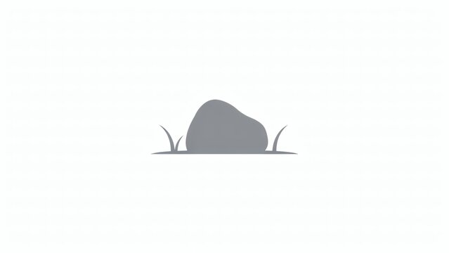 Minimalist vector illustration of a grey stone boulder sitting on a patch of grass with against white background