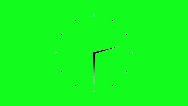 Clock hands spinning fast on green screen background for chroma key compositing. Fast spinning clock hands on a green screen for easy compositing.
