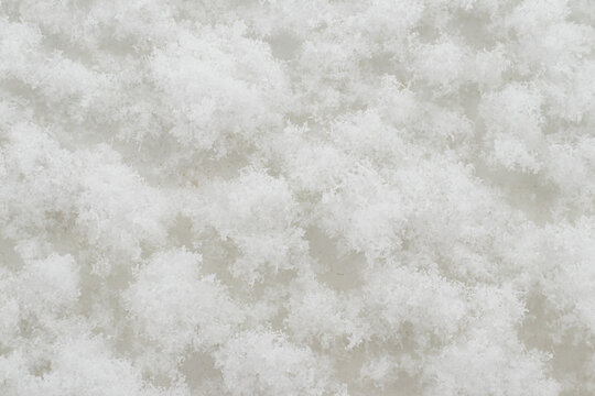 Close up of fluffy snowflakes as abstract winter texture