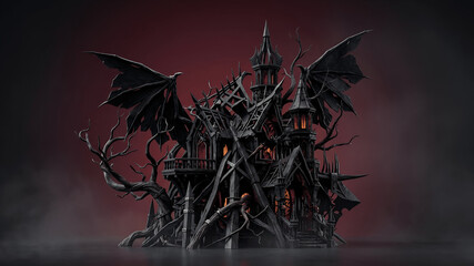 Fototapeta premium Modern Surrealist Halloween Scene with Architectural Bat Shapes