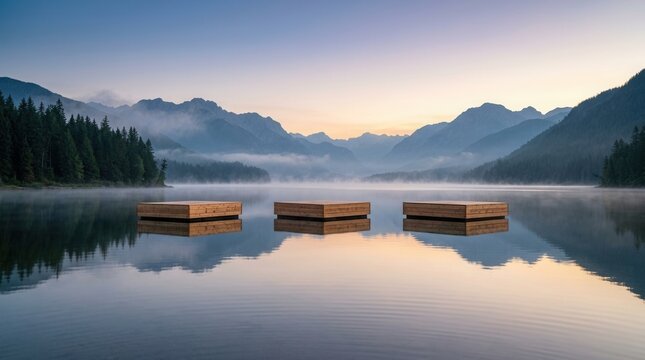 Serene lake landscape at dawn representing digital transformation and cloud computing data insights.