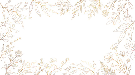 Naklejka premium Golden floral frame border, handdrawn botanical illustration