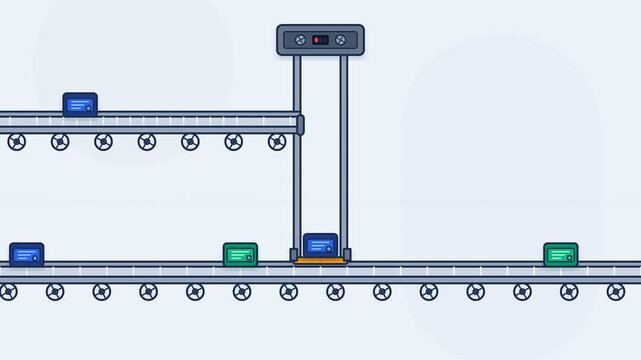 Automated Industrial Conveyor Belt System with Vertical Lift Animation