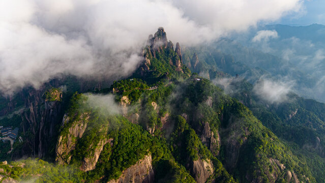 Misty granite forest peaks with cloud sea,Sanqingshan,Jiangxi,China