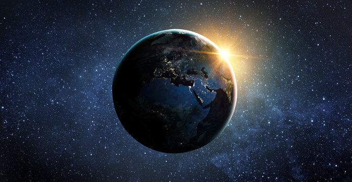 View from space of the sunrise over planet Earth. Elements of this image furnished by NASA.