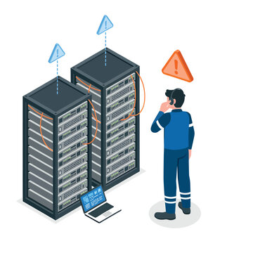 It technician fixing server room error in pixel art style isolated on white background, Vector, illustration