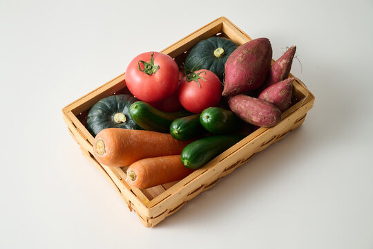 Vegetables in Basket on White Background