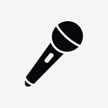 Black microphone silhouette isolated on white background for music branding, podcasting, karaoke, broadcasting, audio production and media design