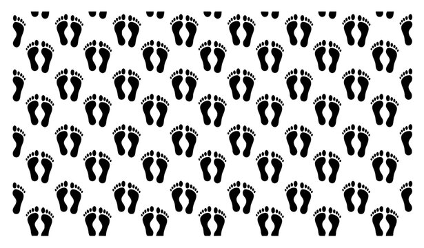 Seamless black human footprint silhouette pattern on white background