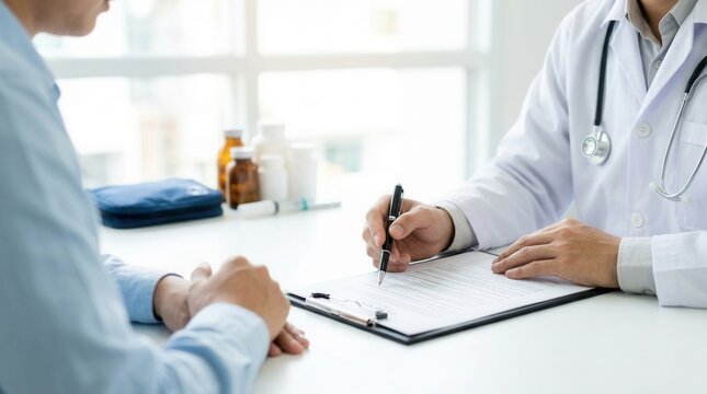 A doctor explaining a medical treatment plan and obtaining informed consent from a patient.