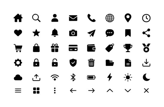 App Navigation Icon Set with Home, Search, Chat, Cart and Settings Symbols