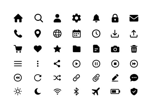 Web Interface Icon Set with Home, User, Bell, Shopping and Communication Symbols