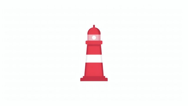 Red and white lighthouse flat vector icon illustration on white background with navigation structure with building
