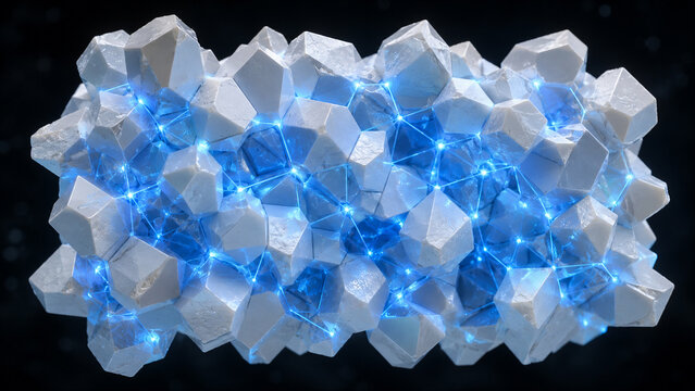 Solid State Battery Electrolyte with Glowing Lithium Ion Transport Pathways Scientific Visualization