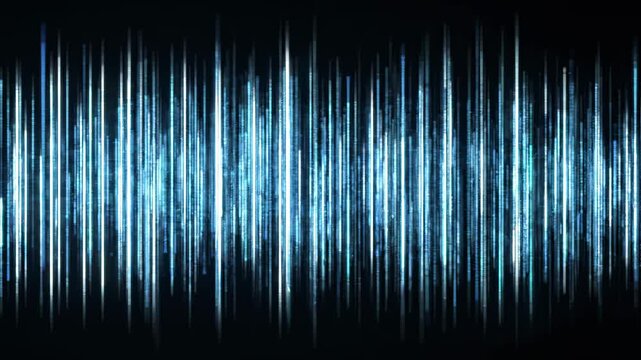 Abstract animation of blue and white vertical lines resembling a digital equalizer or data flow. Perfect for tech and music.