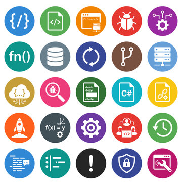 coding and software development flat vector icon set