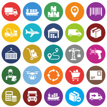 logistics and supply chain flat vector icon set