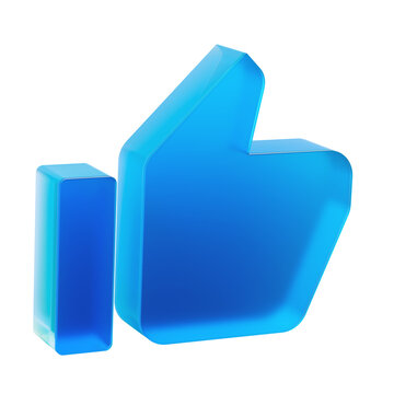 Thumbs up 3D glass icon in left perspective isolated on transparent background. Glass symbol for positive feedback approval likes voting and recommendations. 3D illustration.