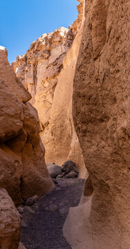 A view down the narrow passageway of the Culebrillas canyon close to Arequipa, Peru in the dry season