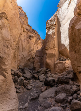 A view along the boulder strewn floor of the Culebrillas canyon close to Arequipa, Peru in the dry season