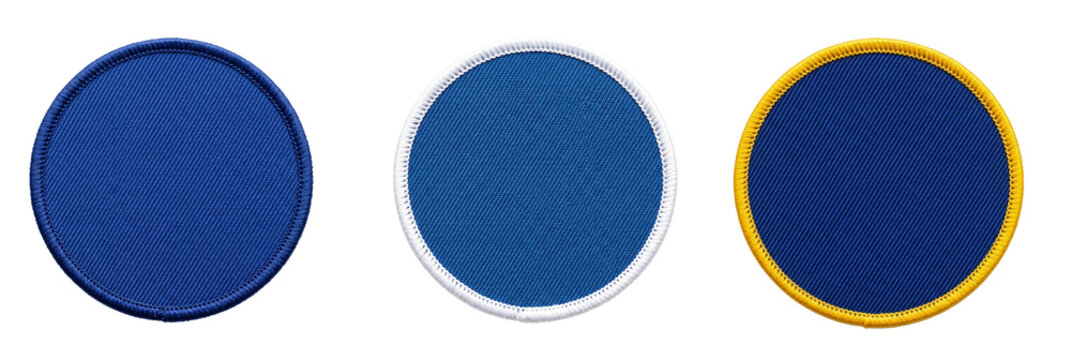 Blank blue round embroidered patch mockup, cut out