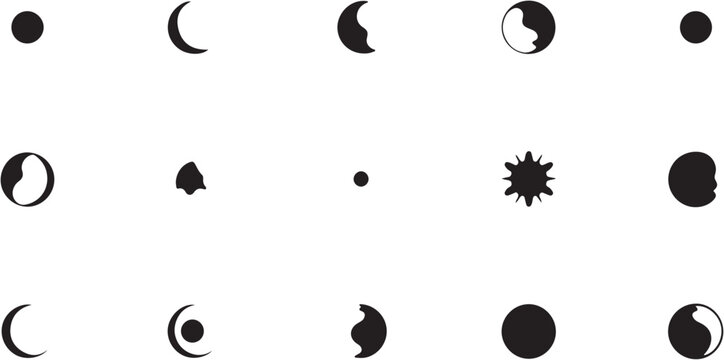Collection of diverse abstract shapes and symbols including moon phases and celestial forms.