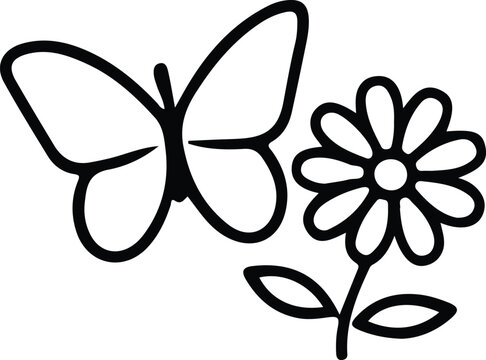 Butterfly Daisy Flower Minimalist Vector Line Art