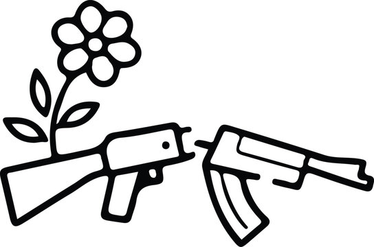 Broken Gun Flower Anti War Peace Vector Line Art