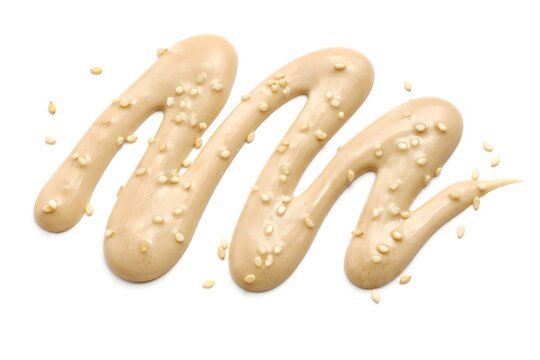 Pale Beige Tahini Sauce Ribbon with Sesame Seeds