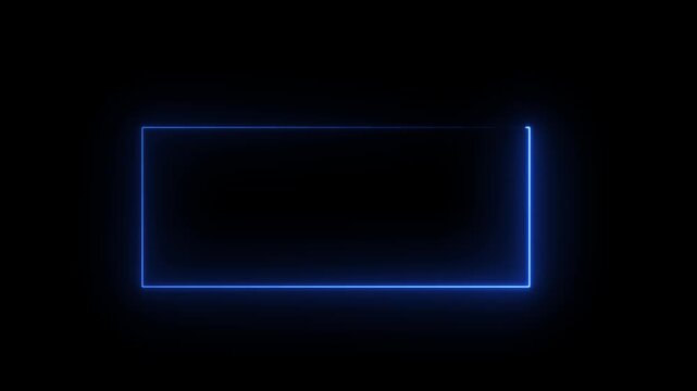 Neon glowing rectangular frame. Abstract glowing Neon light frame rectangle loading icon. Square rectangle picture frame animated moving neon light screen box projection rendering.