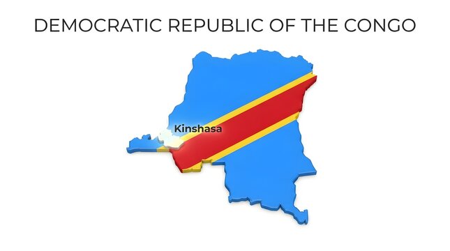 3d map of the democratic republic of the congo with flag texture and capital city kinshasa label
