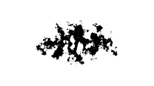 Dramatic black ink fluid explosion with spreading waves, wet paint splashes, watercolor droplets, dynamic reveal abstract grunge motion graphics, white background, seamless 4K.
