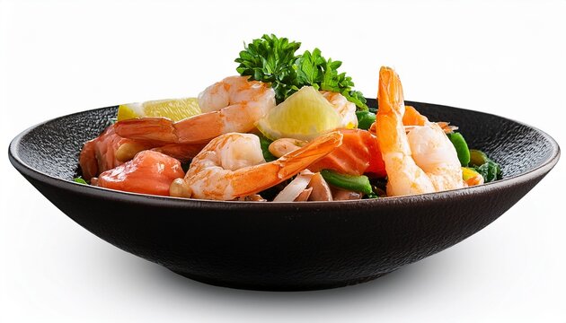 mix sea food in bowl shrimps isolated