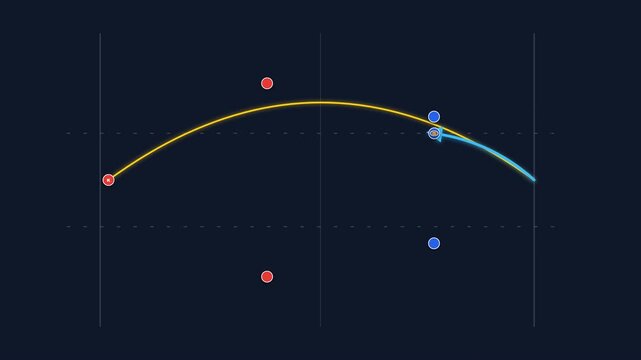 Abstract digital graphic design interface showing curved lines and control points on a dark background.