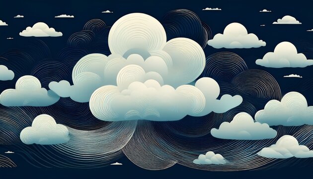 modern digital art abstract cloud patterns on dark sky creative graphic design with white fluffy clouds minimalist weather motifs